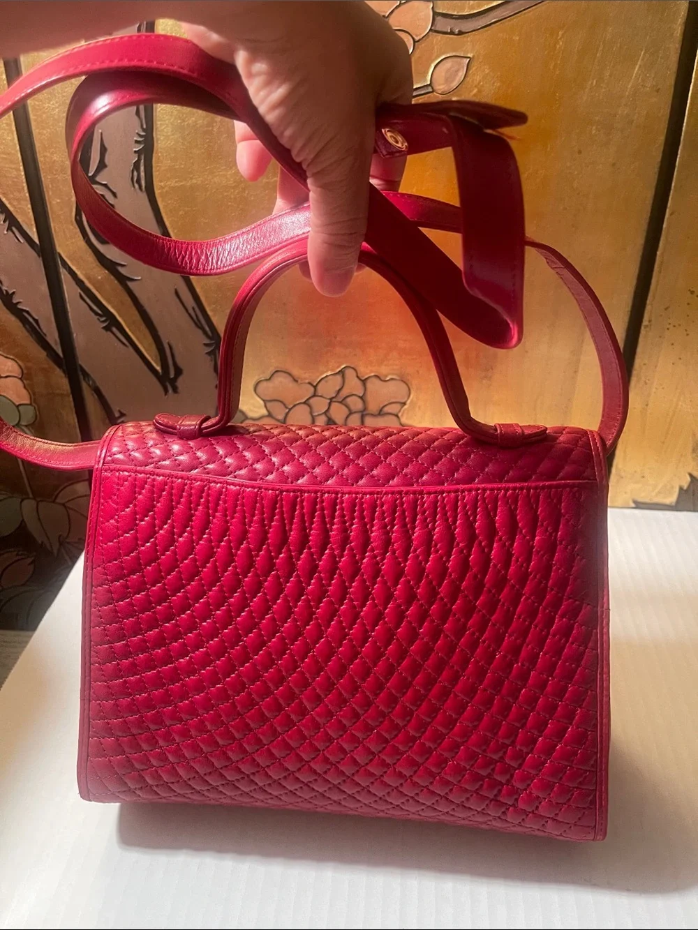Bally Quilted Red Top-Handle Shoulder Bag